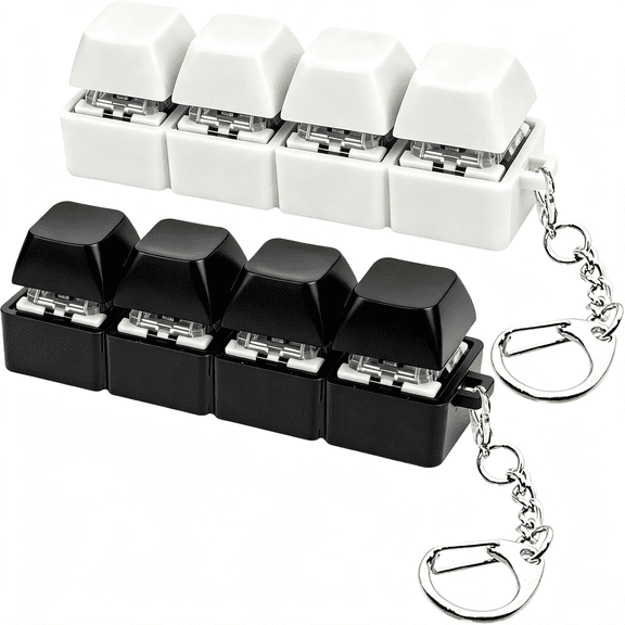 GJX 2 Pcs White&Black Keyboard Fidget Toy,Keyboard Fidget Keychain 4-In-1 Keyboard Decompression Button Finger Clicker Toys,Button Stress Relief Fidget Gifts to Relief Stress (General)