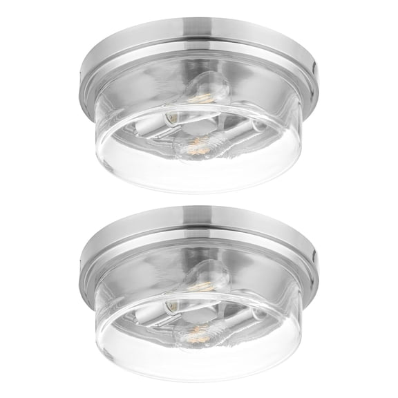 Prominence Home 2 Pack Madalyn 13" Ceiling Light, Clear Drum Glass, Brushed Nickel
