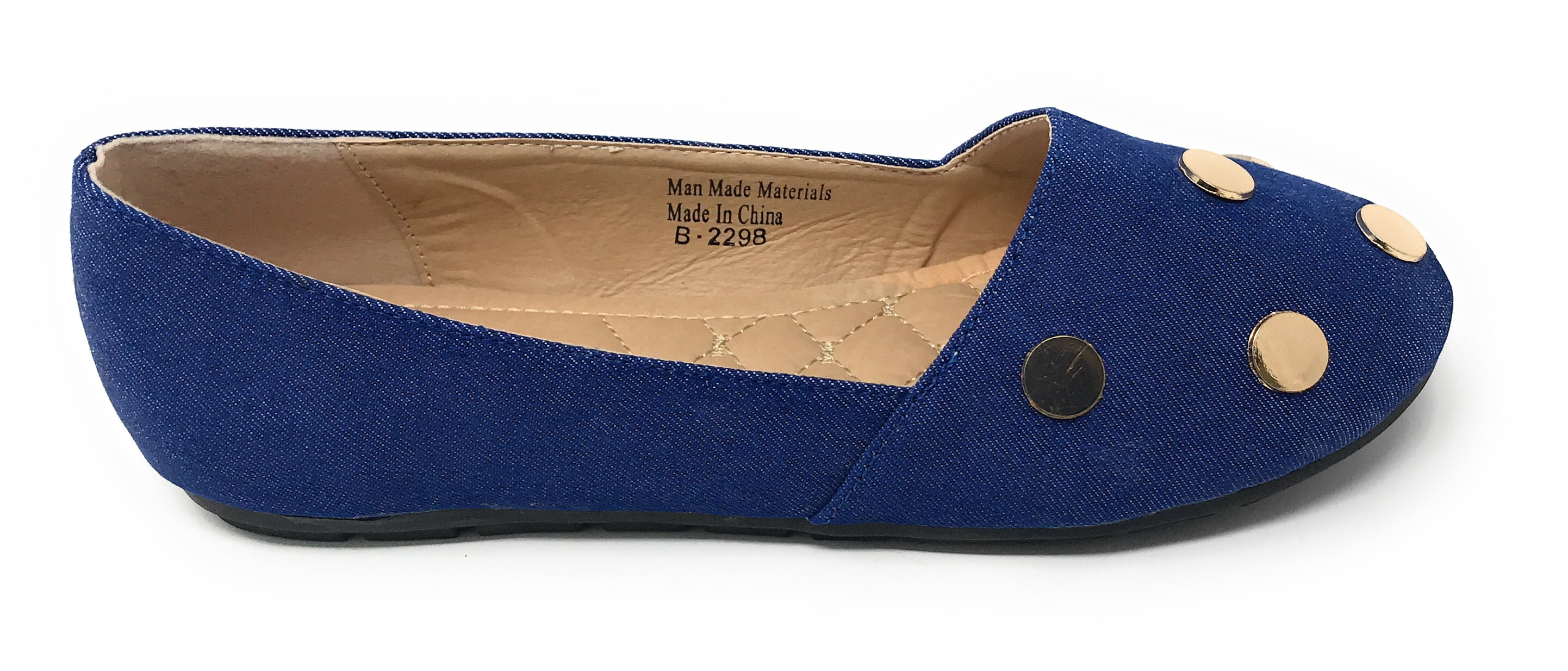Victoria K Women's Round Gold Studs Denim Ballerina Flats