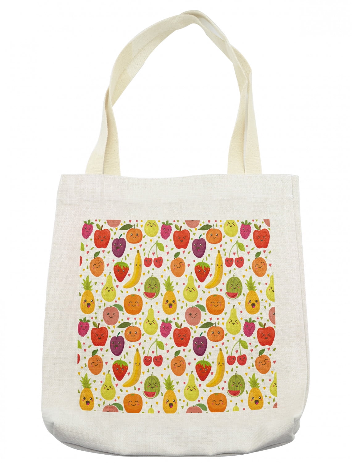 Fruits Tote Bag, Smiling Banana Funny Mulberry Happy Apricot Peach ...