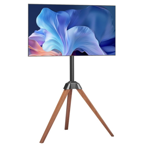 VEVOR Tripod Easel TV Stand, for 40-65 inch Flat Screen/Curved TVs Up to 99 lbs, 18° Left-Right Rotation Portable TV Stand with Oak Wood Legs, for Bedroom, Living Room, Studio, MAX VESA 600 x 400 mm