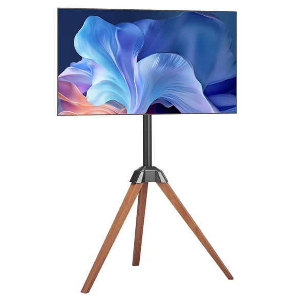KFFKFF TV Stand Mount, for 40-65 inch Flat Screen/Curved TVs Up to 99 lbs, 18° Left-Right Rotation Portable TV Stand with Oak Wood Legs, MAX VESA 600 x 400 mm