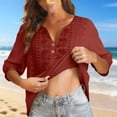 thumbnail image 2 of CYYOLLPF embroidered tops for women two piece sets for women Matching Lounge Capri Pants 2 Piece Gauze Cotton 3/4 Sleeve Top linen pants set Peasant Outfits boho shirts for women vintage Red L, 2 of 9