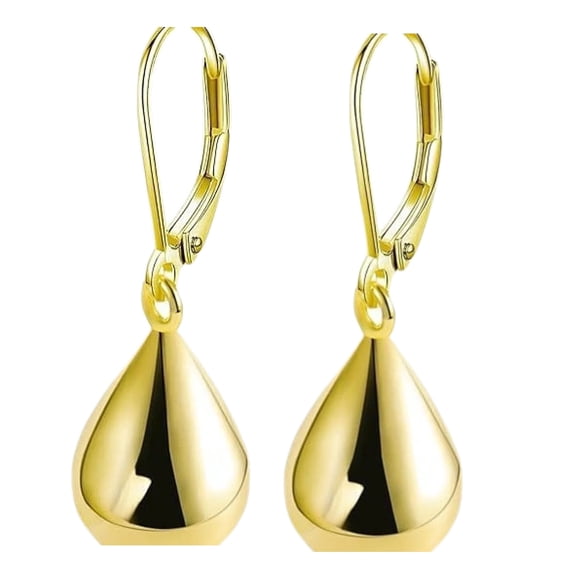 14K Gold Plated Teardrop Leverback Earrings for Women, 925 Sterling Silver Base, 10 mm Waterdrop Dangles, 32 mm Total Drop, Hypoallergenic Lightweight Jewelry for Everyday Wear & Special Occasions