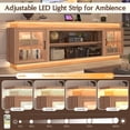 thumbnail image 3 of LED TV Stand for up 85" 90" TVs, Modern Entertainment Center with 40" Fireplace Space & Charging Station, Wooden Media Console with Glass Display Cabinets & LED Lights, Natural Oak, 3 of 10