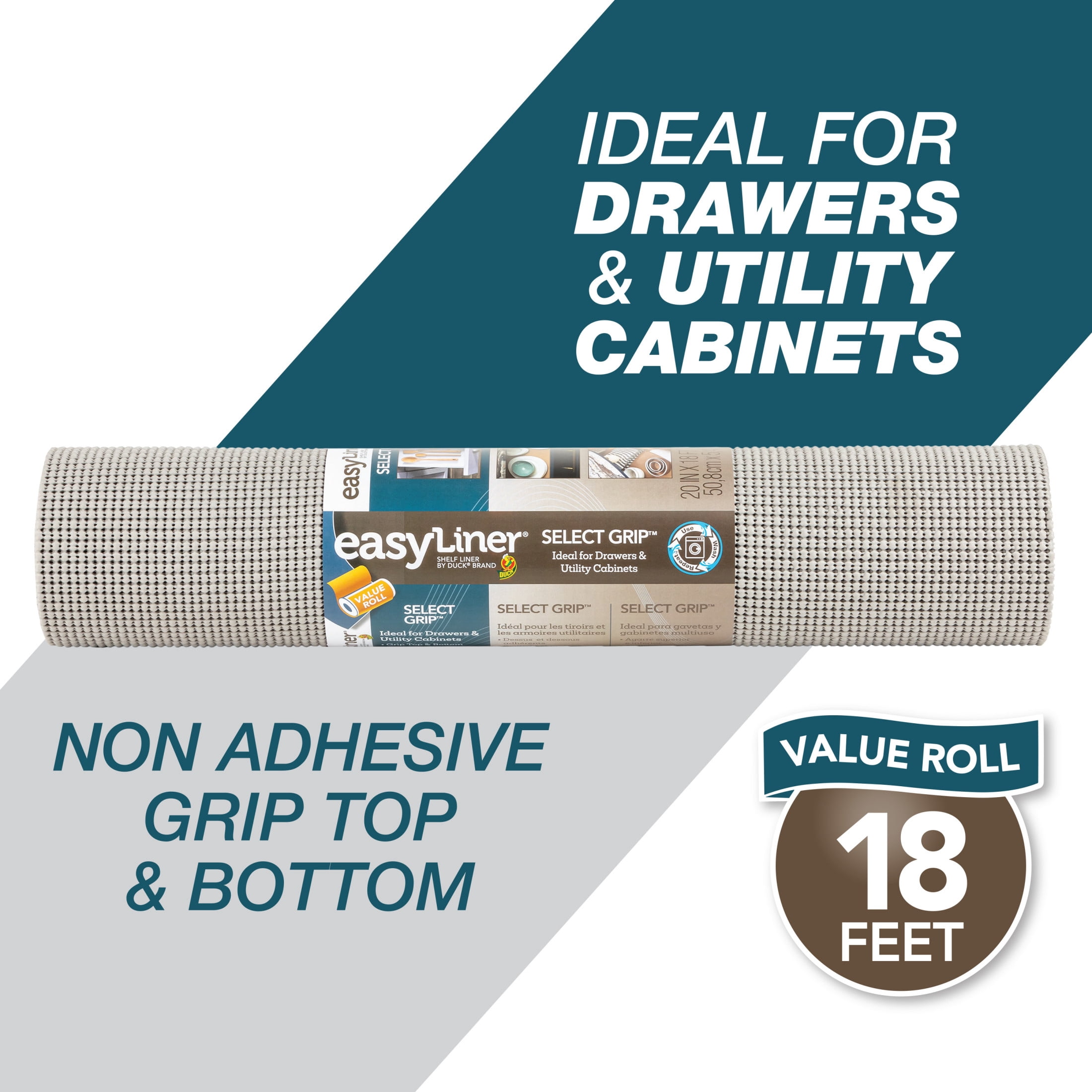 (2 pack) EasyLiner Select Grip Shelf Liner, Light Gray, 20 in. x 18 ft. Roll