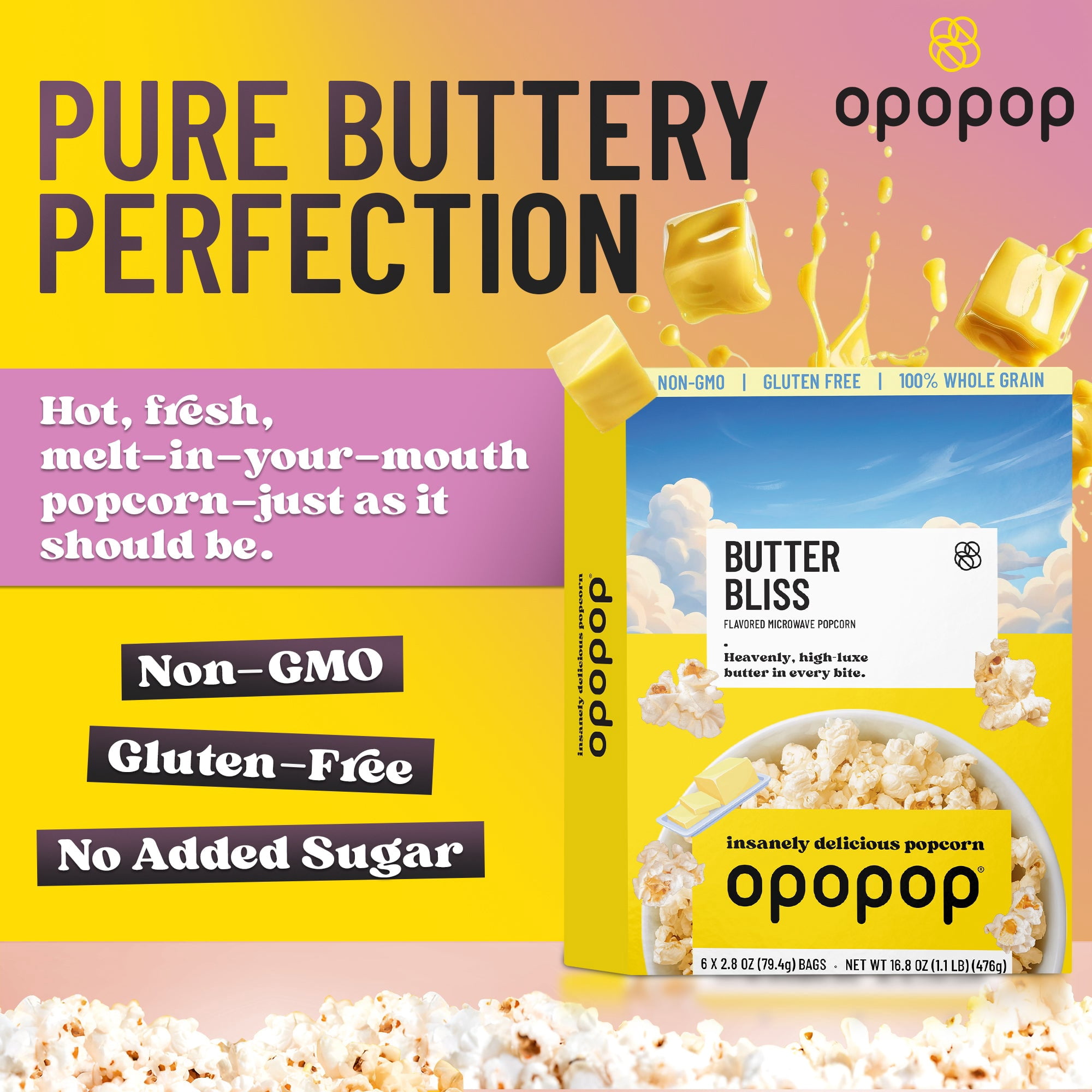 Opopop Microwave Popcorn Butter Bliss Flavor 2.8oz/6ct
