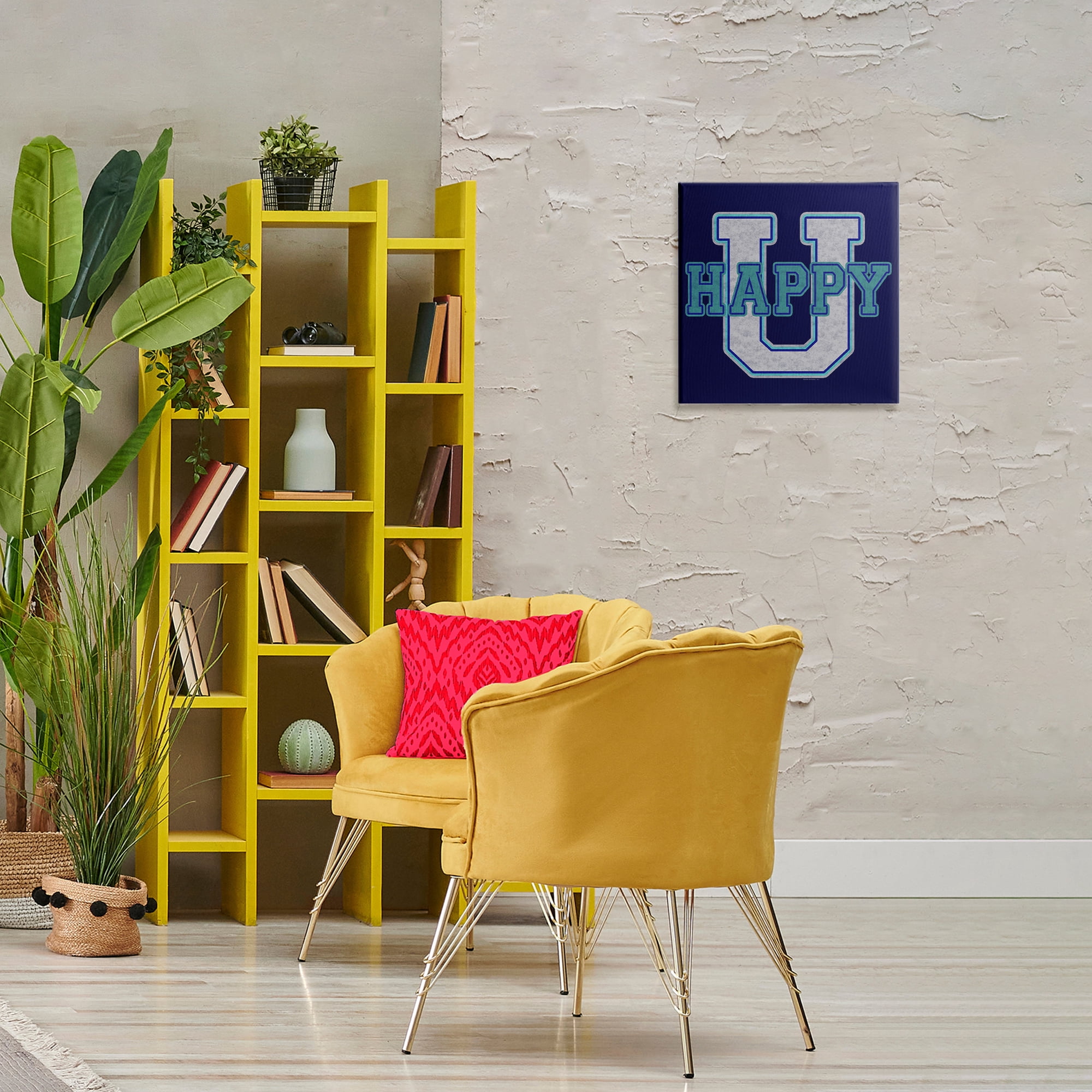 Stupell Industries Happy U Varsity Style Text & Numbers Painting Wrapped Canvas Art Print Wall Art, 17 x 17