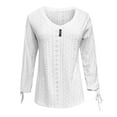 thumbnail image 3 of Delayuji Women's Eyelet Tee Tops Drawstrings Half Sleeve V Neck Tshirts Summer Trendy Hollow Out Solid Casual Blouses White M Polyester Short Sleeve Shirts for Women, 3 of 4