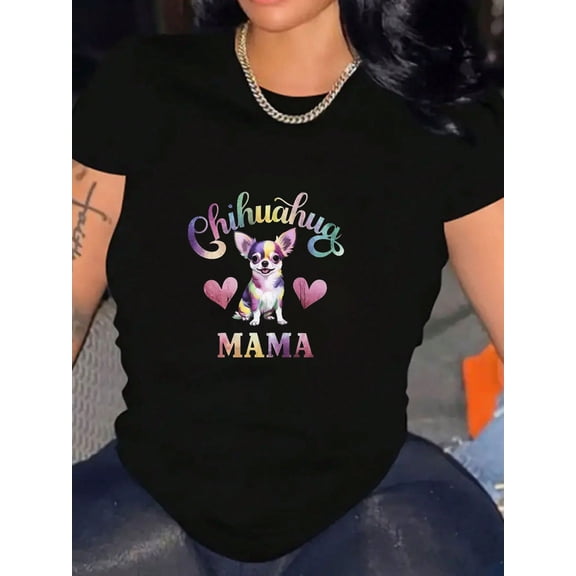 Colorful Chihuahua Mom Heart Valentine's Day Women Graphic Short Sleeve Tee