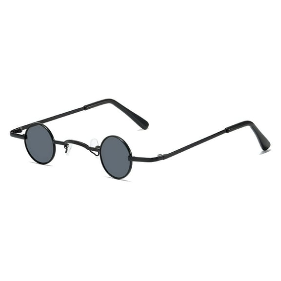 TELOLY Round ultra small frame sunglasses for men and women, unique small round frame metal sunglasses-Black frame-Black lenses