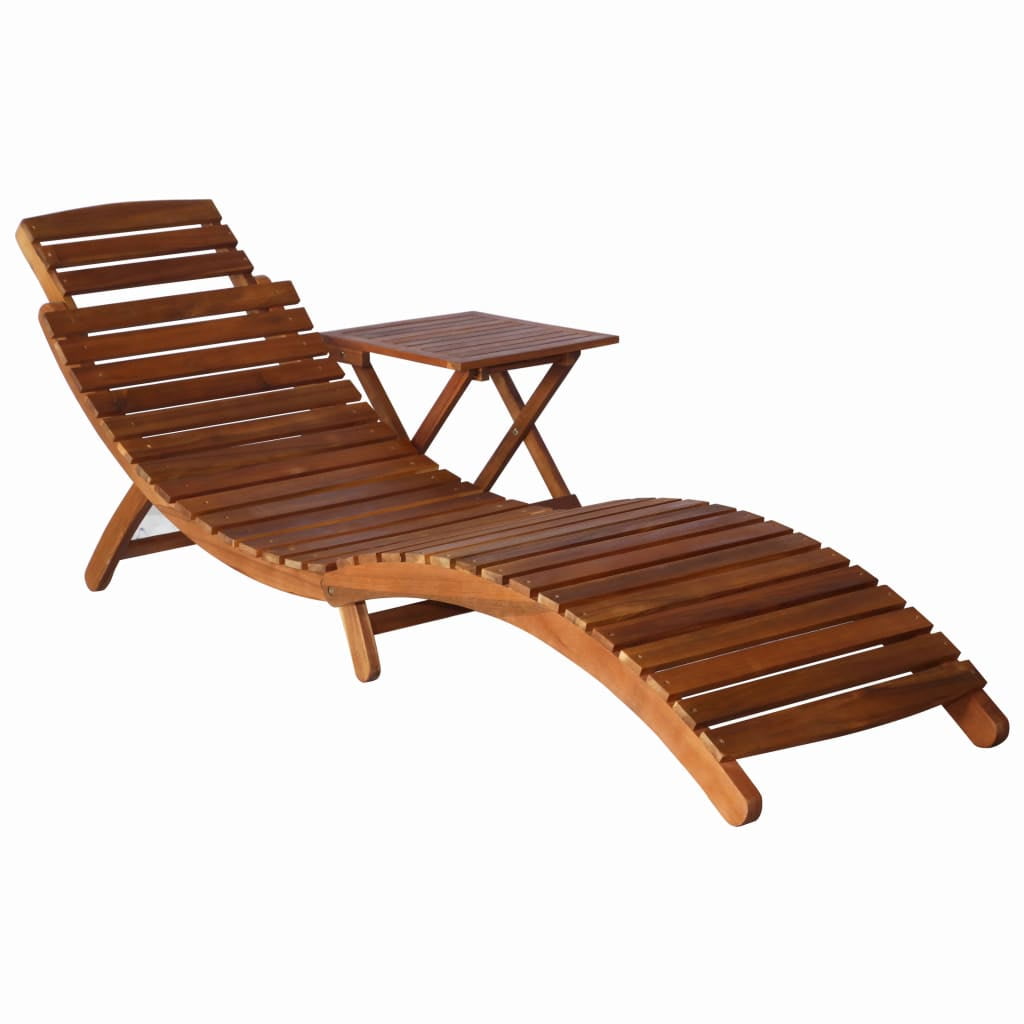 Solid Wood Chaise Lounge with Table, Outdoor Sun Lounger for Patio Yard Solid Wood Chaise Lounge with Table, Outdoor Sun Lounger for Patio Yard