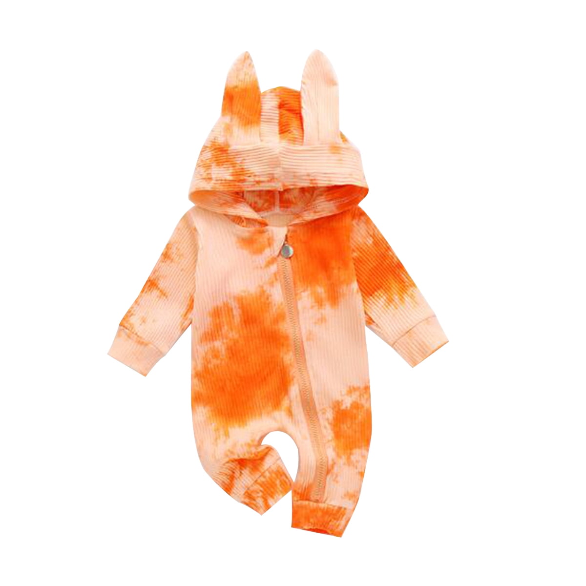 Canrulo Newborn Baby Boy Girl Long Sleeve Tie Dye Hooded Romper Zipper