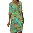 thumbnail image 1 of Robe Courte Décontractée à Manches Mi-Longues Col en V Imprimée pour Femmes, 1 of 4