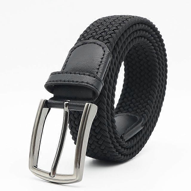 1 Cinturón para hombre, cinturón elástico para hombre, hebilla de cinturón negra, cinturón tejido elástico