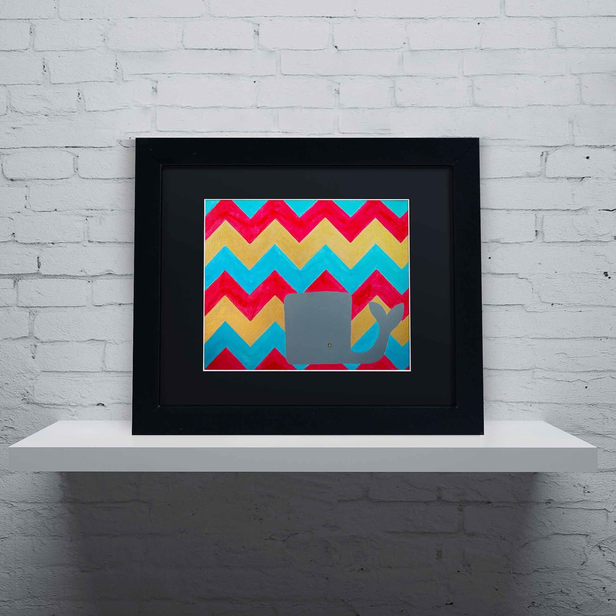 Trademark Fine Art "Pink and Gold Whale Chevron" Canvas Art by Nicole Dietz, Black Matte, Black Frame