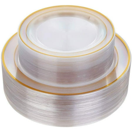 

Gold Plastic Plates 60 Pieces Disposable Wedding Plates Plastic Includes: 30 Dinner Plates 10.25 Inch and 30 Salad/Dessert Plates 7.5 Inch (Gold)