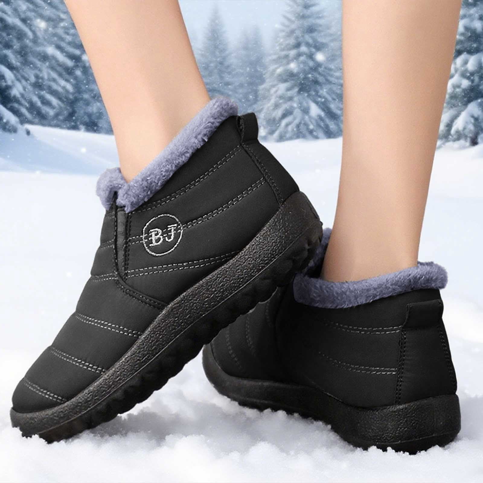 Gyexs Women's Snow Boots Waterproof, Winter Shoes Women Size 9, Fuzzy, Snap, Chukka, Round Toe, Women's Fashion, Black, Size 12