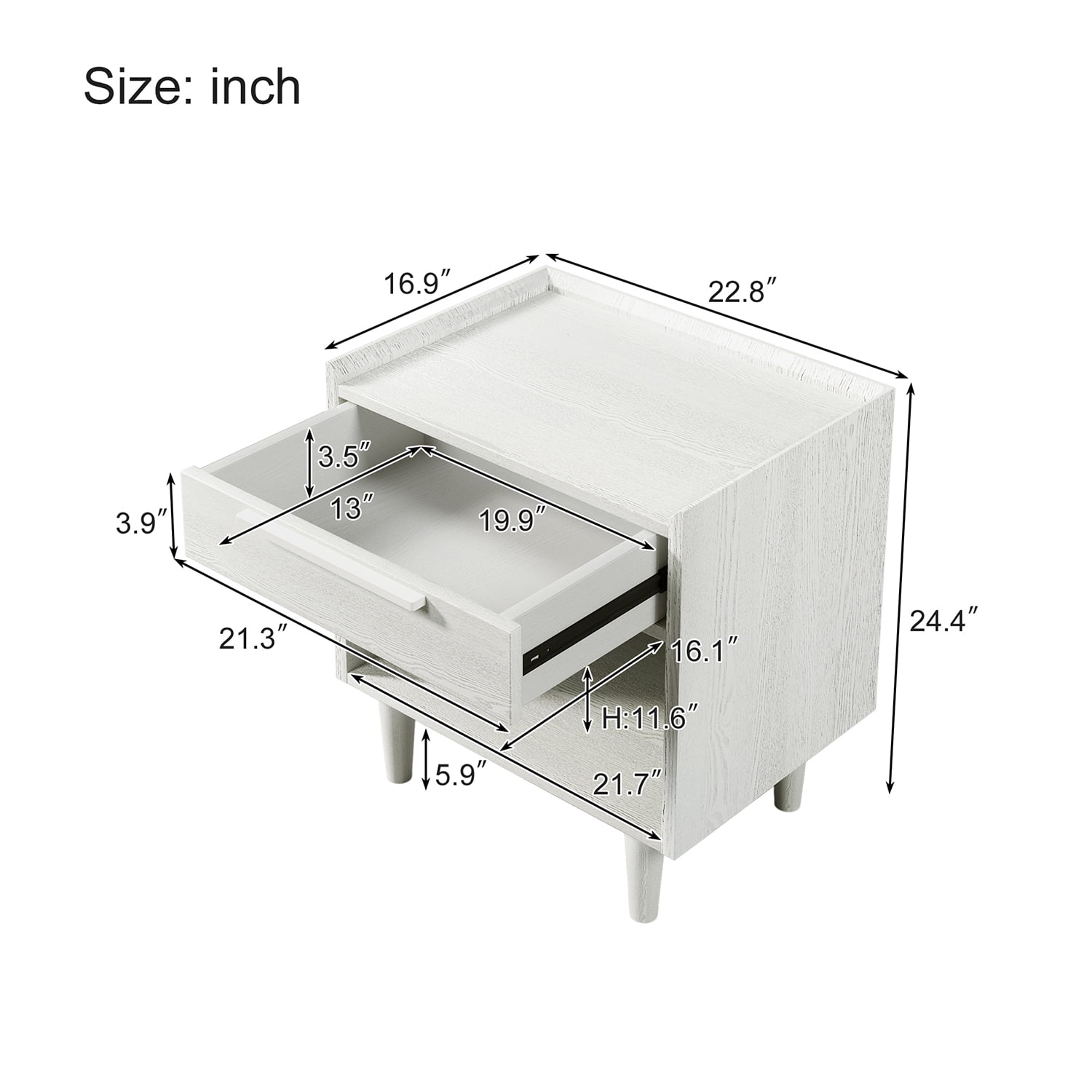 Kadyn Nightstand Side Table, Modern End Table with One-Drawer and Solid Wood Legs, Solid Wood Nightstand for Bedroom, White Kadyn Nightstand Side Table, Modern End Table with One-Drawer and Solid Wood Legs, Solid Wood Nightstand for Bedroom, White