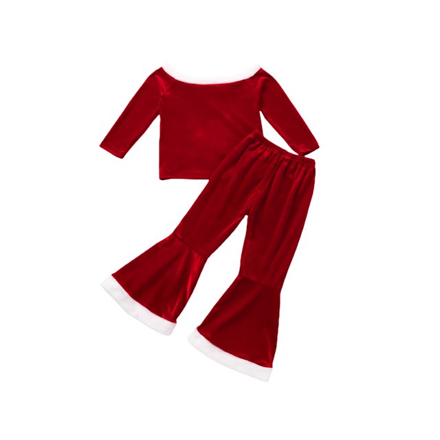 Kmbangi Christmas Little Girls Outfit, Off Shoulder Tops, Bell-bottomed Pants