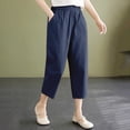 thumbnail image 5 of Outfmvch Cropped Linen Pants Women Cotton Linen Pants Boho Pants for Women 2026 Summer Beach Pant Outfits Capris Drawstring with Pockets Women High Waisted Wide Leg Women's Culottes Blue M-3XL, 5 of 7