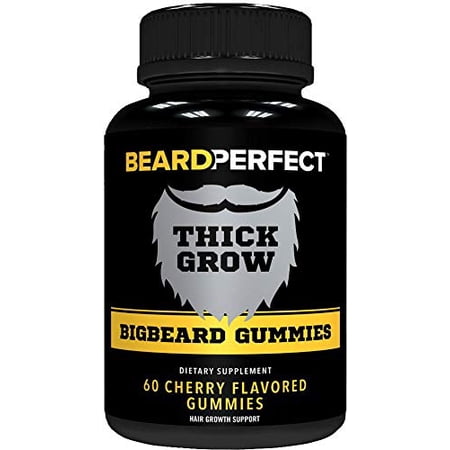 THICKGROW BIGBEARD Gummies - Get a Stronger  Longer  Thicker Beard - Beard Growth Formula for Men - with Biotin  B12  and 10+ Elite Beard-Building Vitamins and Nutrients - 60 Cherry Flavored Gummies!