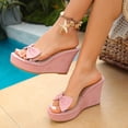 thumbnail image 2 of Rokment Bow Platform Wedge Backless Dress Sandals for Women Bride Wedding Fashion Casual Clear Band Chunky High Heels Slip on Summer Dressy Slides Shoes Pink Size 6, 2 of 6