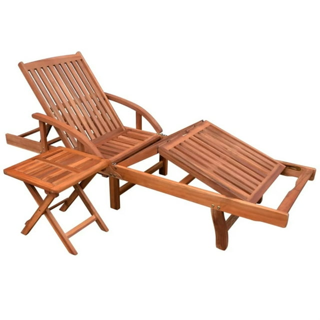 vidaXL Chaise Longue avec Table en Bois d'Acacia Massif