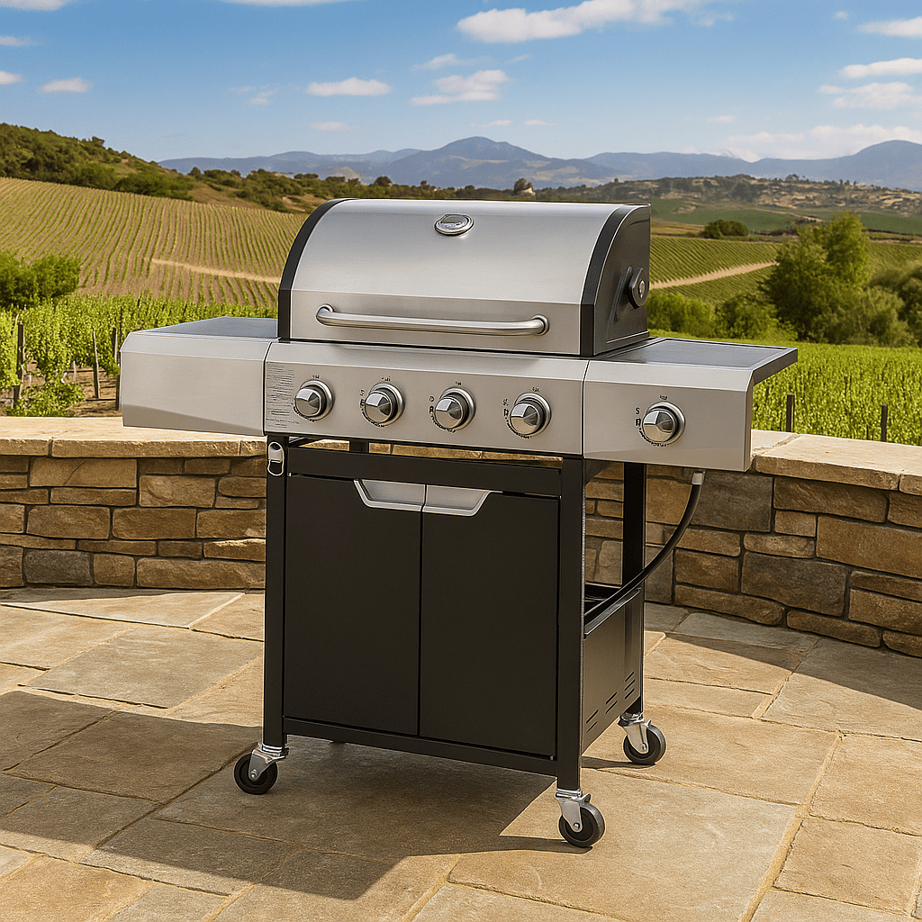 Propane Grill 4 Burner Barbecue Grill Stainless Steel Gas Grill with Side Burner for Outdoor BBQ, Camping