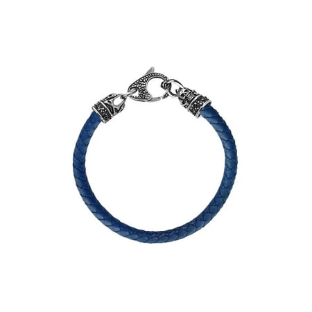David Sigal Mens Leather Skull Bracelet With Synthetic Crystals In