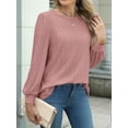 thumbnail image 6 of Long Sleeve Eyelet Tops for Women 2025 Spring Fall Crew Neck Shirts Casual Loose Blouse Trend Outfits Clothes Pink M, 6 of 9