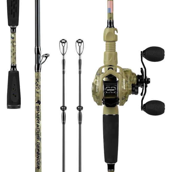 KastKing Baitcaster Fishing Rod and Reel Combo,Cast: Left Reel , 6'0"- M Rod(2pcs Extra Tip),KastFlex IM7 Graphite,PTS System, EVA Handles Spartacus Defender