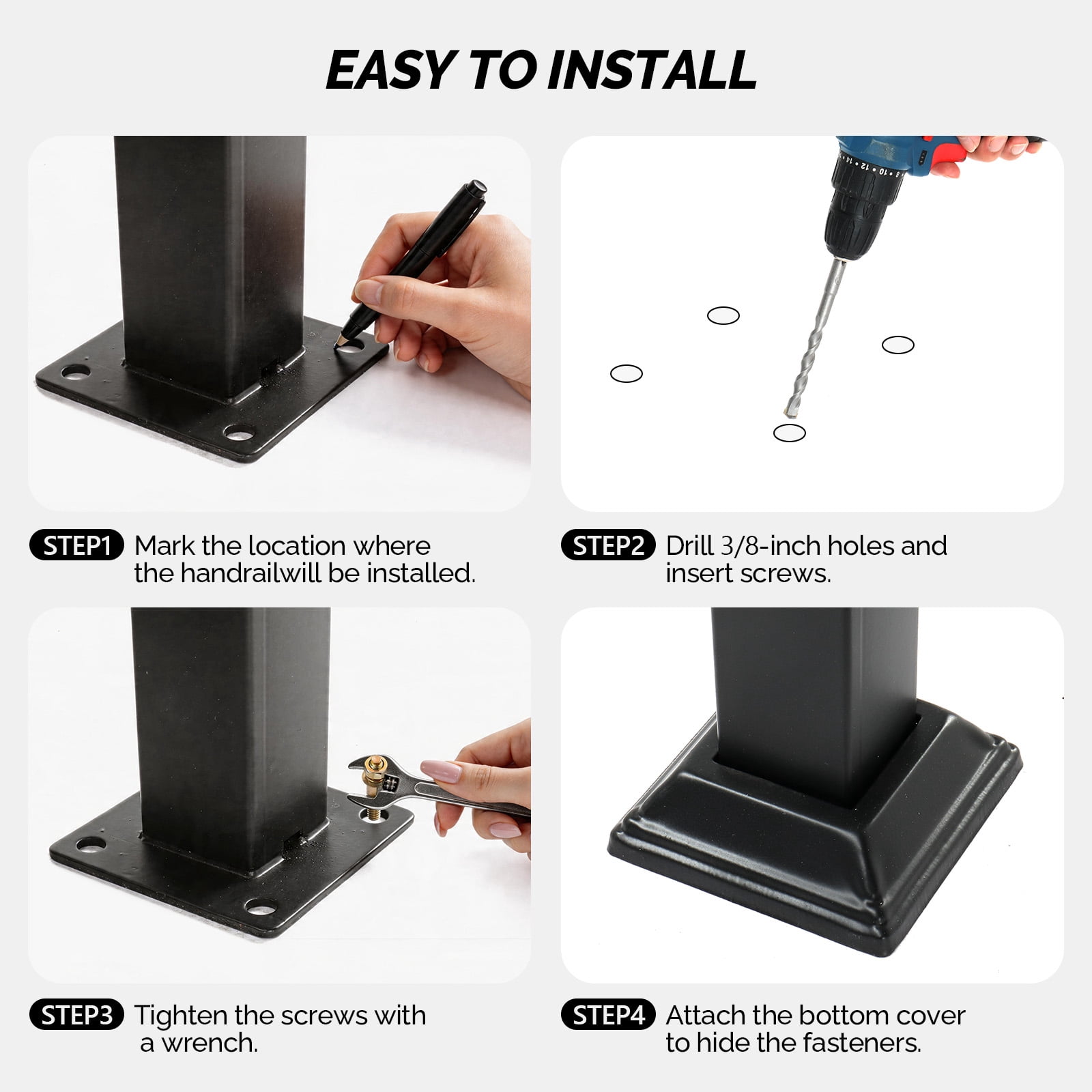 Handrails for Outdoor Steps Fits 3 to 4 Steps