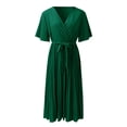 thumbnail image 5 of Vestido largo elegante con cuello en V y pliegues para mujer - Vestido midi fluido de gasa con corte en A - Adecuado para el trabajo, bodas, fiestas y uso diario, 5 of 5