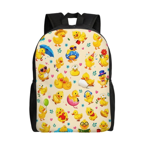 Cartoon Yellow Duck Backpack Full Front Print Travel Laptop Bag for Men and Women