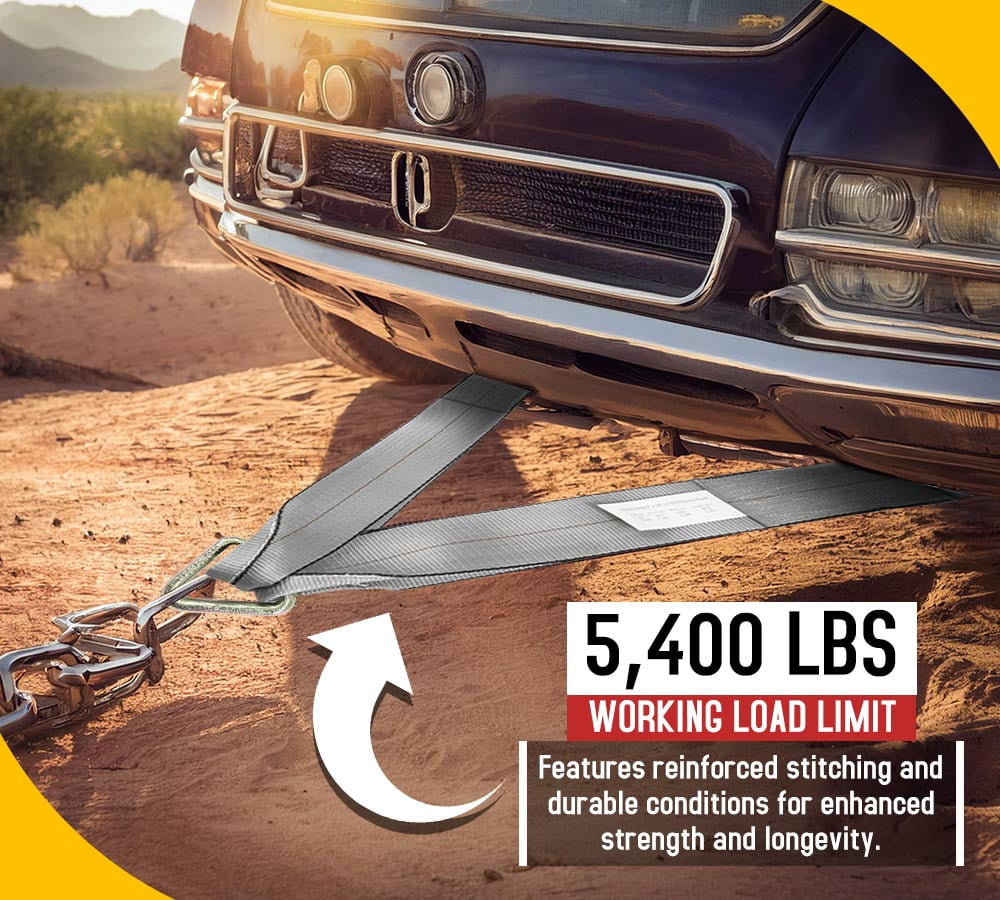Tow Straps V Bridle 3" x 24" w/ 15" Long Shank J Hooks 5400 lbs Working Load | Recovery V Strap for Car Wrecker Rollback, Car Hauler Carrier