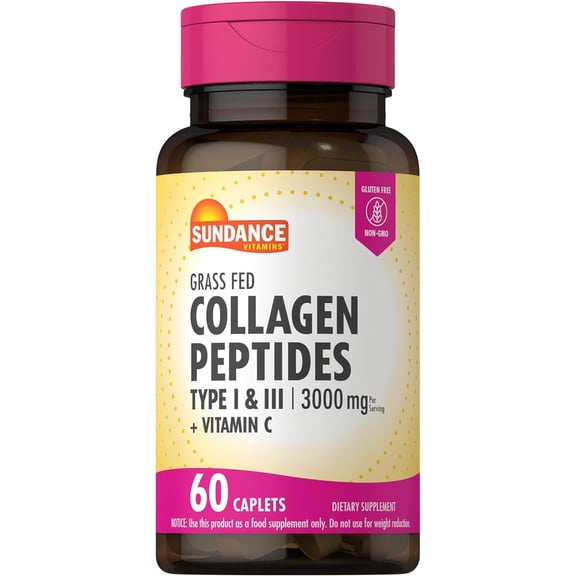 Hydrolyzed Collagen Peptides 3000mg | Type I & II With Vitamin C | 60 Caplets | by Sundance