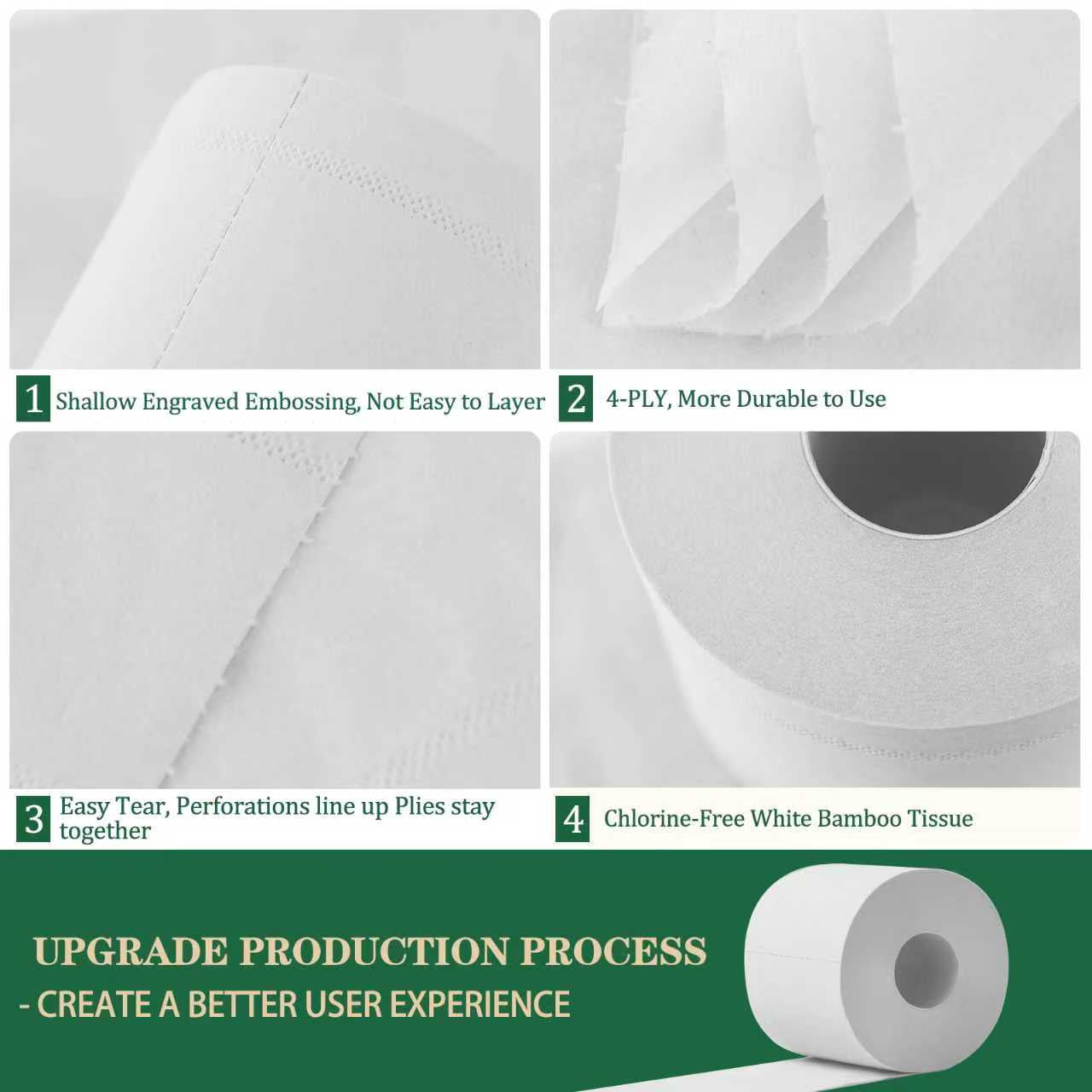 QingYa Bamboo Toilet Paper, Ultra Soft 4-Ply bleached Toilet Tissue, 18 Roll, 200 Sheets per Roll