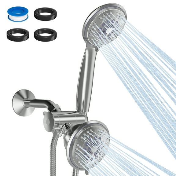 GPED Dual Shower Head Combo, Premium High Pressure 3-Way Rainfall Shower Combo with 35-Settings & Anti-Clog, Dual Shower Head with 60" Stainless Steel Hose & Durable Nozzles, All-Chrome Finish