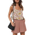thumbnail image 2 of WTOBBY Women's Summer Floral Print Two Piece Outfit Sleeveless Square Neck Cropped Top and High Waist Shorts Set with Pockets Bodysuit Style for Casual Fashion ,Pink M, 2 of 6