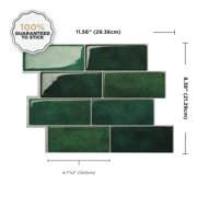 Smart Tiles Peel and Stick Backsplash, 5 Adhesive Tiles, Metro Green, 11.55x8.38