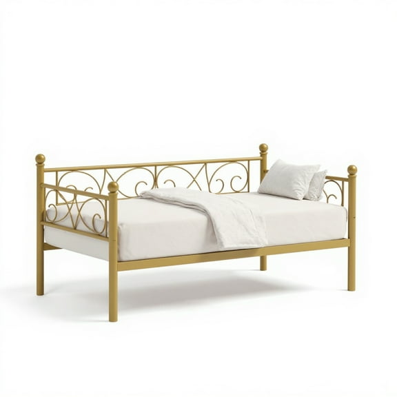 Garvee Twin Size Metal Daybed Frame, Floral Headboard, Heavy Duty, Gold