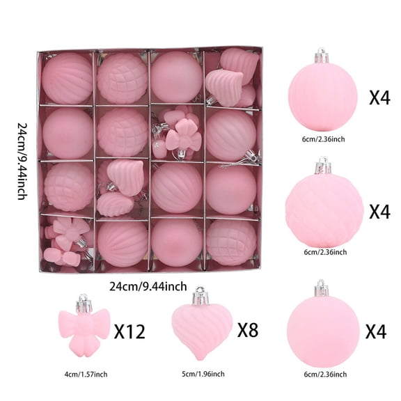 Rkxzt Plastic Christmas Balls 32 Piece 6cm Flocked Christmas Ornament Balls Special Shaped Pink and White Plastic Decorations,Holiday Products|Plastic,Pink