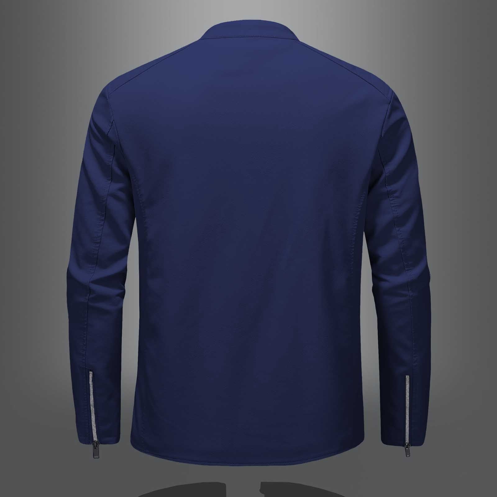 Dpytoraw Men Large Size Standing Collar Leather Jacket Trend Slim Casual Motorcycle Jacket