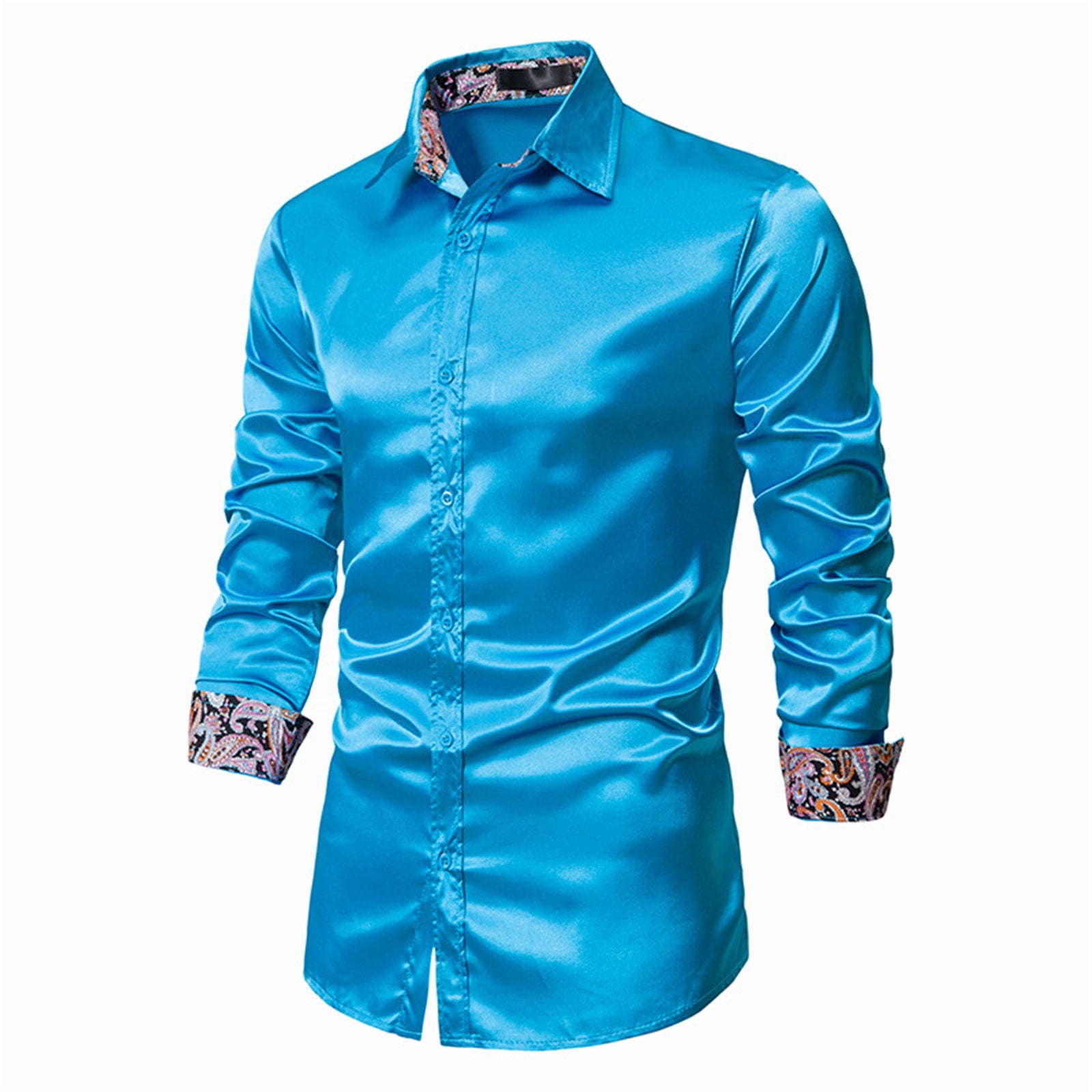 Men's Luxury Silk Like Satin Dress Shirt Long Sleeve Retro Slim Fit
