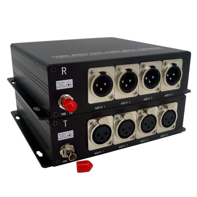 Transwan 4 Ch Independent Balanced Audio to Fiber Converter Over 20 Kilometers Single-Mode Fiber, Supports 16-Bit Digitally Encoded Audio, Plug and Play