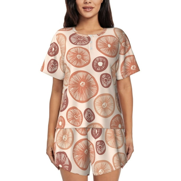 Balery Mushrooms2 Conjunto de Pijama para Mujer con Estampado, Dos Piezas de Manga Corta y Shorts, Ropa de Dormir Suave con Cuello Redondo y Bolsillos-Small