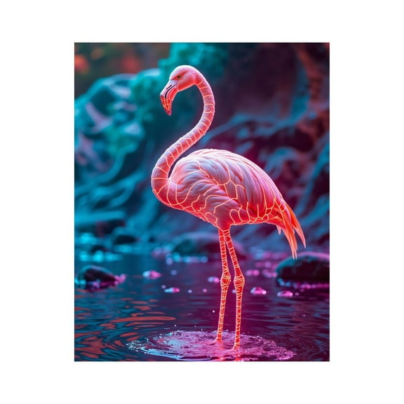 Paint by Numbers Kit for Adults, Neon Flamingo In Vibrant Waters Paint by Numbers, Easy Paint by Numbers Kit for Adults Beginner, DIY Adult Paint by Number Kits on Canvas, 12x16in Home Decor