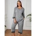 thumbnail image 3 of SHOWMALL Women Plus Lounge Sets 3/4 Sleeves Crew-Neck Tops and Loose Capri Pants Pajama Set, 3 of 9