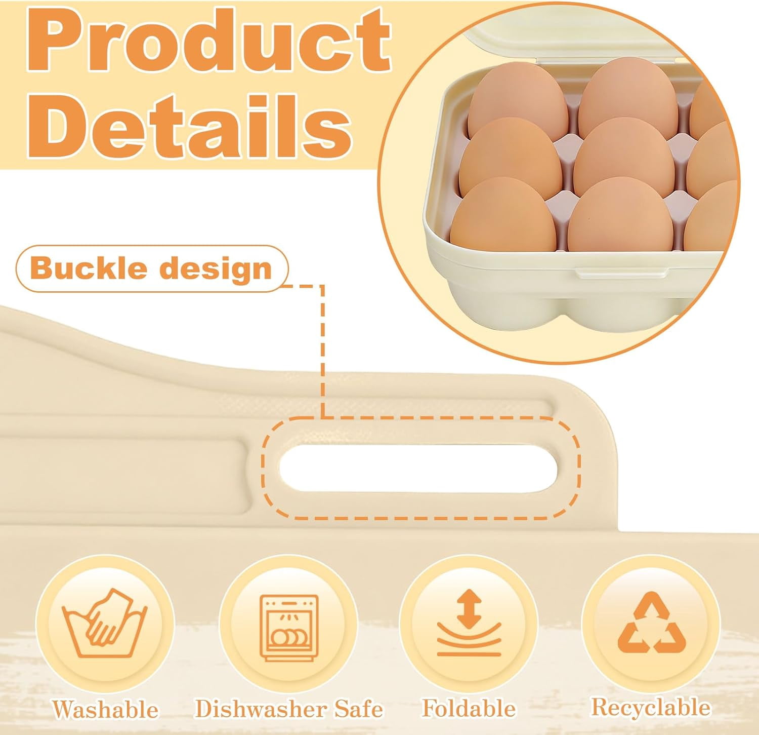 ABPETE Large Capacity Outdoor Egg Holder, Plastic Egg Fresh Carrier Egg Storage Container Organizer Box for Fridge, Stackable Camping Egg Holder for Home Picnic Hiking Travel, 18 Eggs Tray Beige